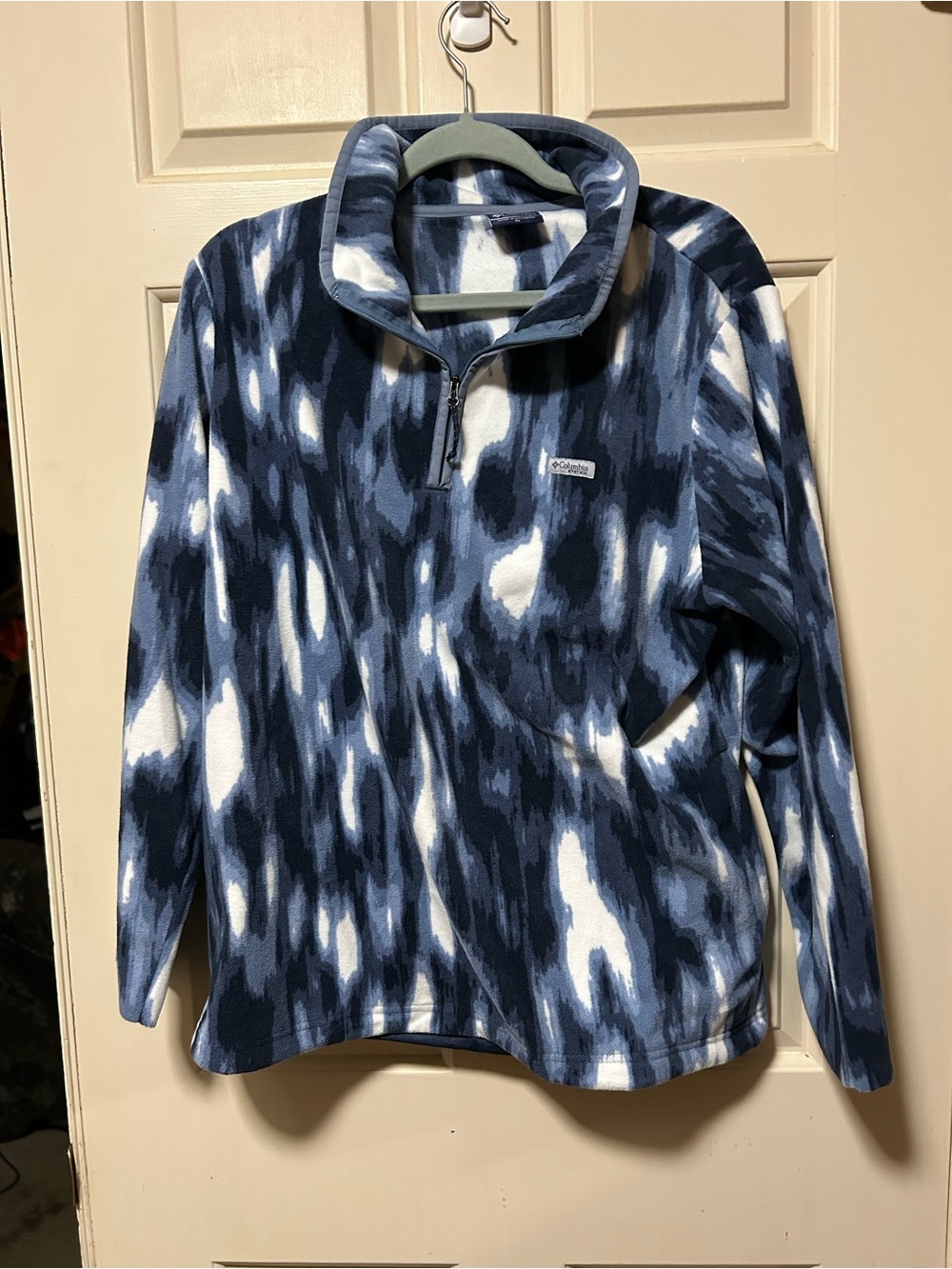 Columbia Blue Navy White Patterned Fleece Quarter-Zip Pullover